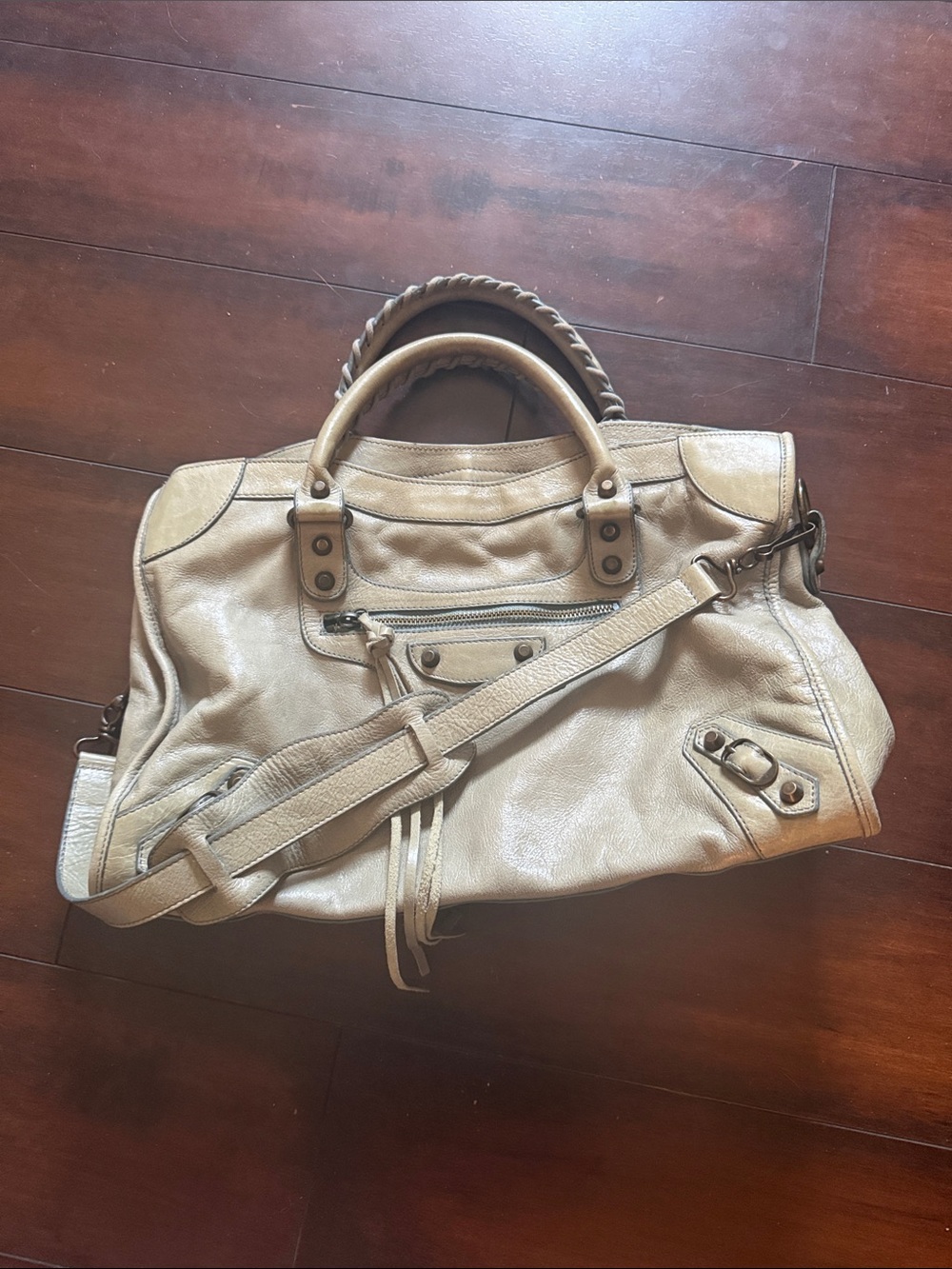 Balenciaga Soft Taupe Leather Shoulder Bag with Removable Strap